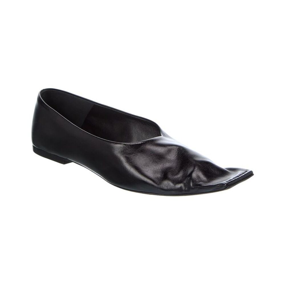 Khaite Marlene Leather Ballerina Flat, Black